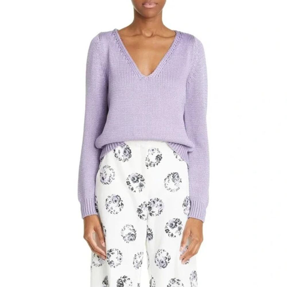 Polished Cable Knit Sweater XL Metallic Finish Lavender V-Neck Lela Rose NWT